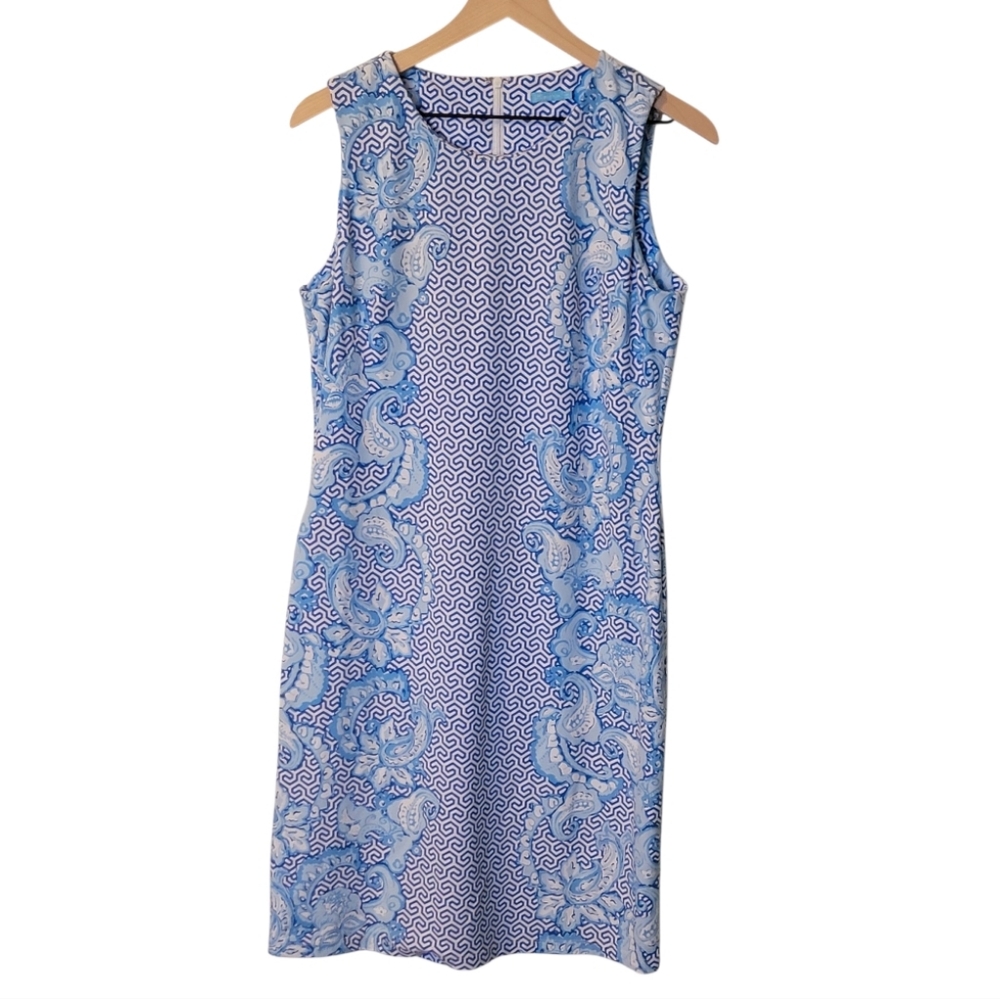 J McLaughlin Blue‎ White Scroll Paisley Sophia Catalina Cloth Sleeveless Dress M